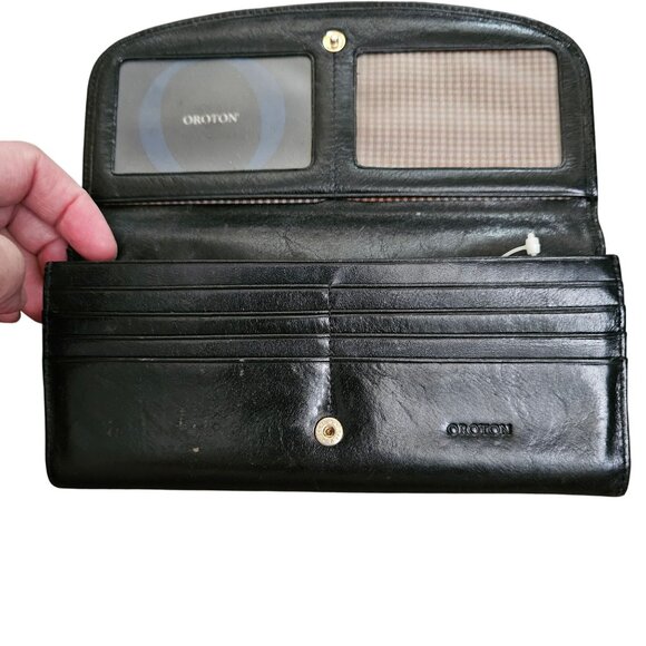 Oroton Black Leather Womens Wallet With Snap Closure & Multiple Compartments - Picture 5 of 9